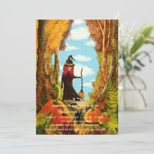 Spooktacular Dark Pumpkin Witch Halloween Party Kaart (Staand voorkant)