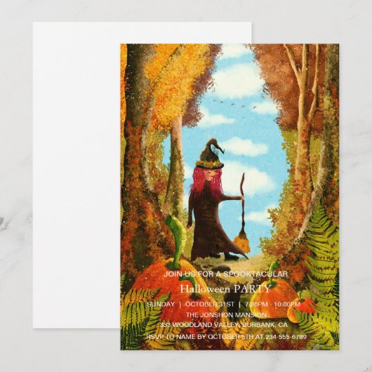 Spooktacular Dark Pumpkin Witch Halloween Party Kaart (Voorkant / Achterkant)