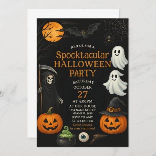 Spooktacular Fright Night Halloween Uitnodiging (Voorkant / Achterkant)