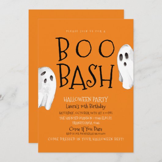 Spooktacular Ghost Birthday Invitation Kaart (Voorkant / Achterkant)