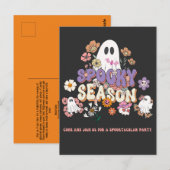 Spooktacular Ghost Black Paarse Sinaasappel Hallow Briefkaart (Voorkant / Achterkant)