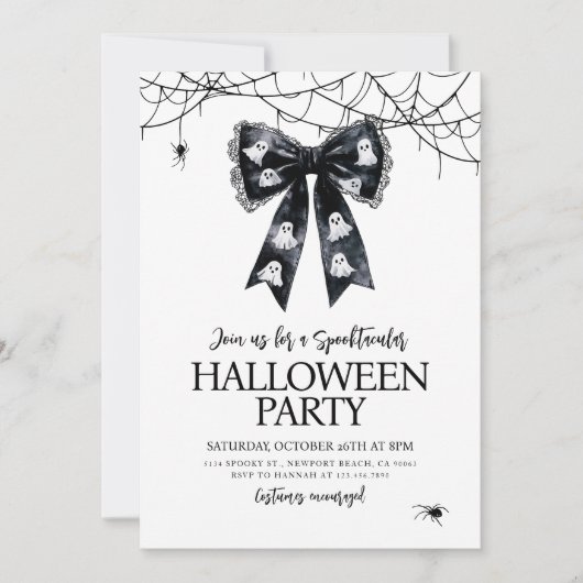 Spooktacular Ghost Bow Coquette Halloween Party Kaart (Voorkant)