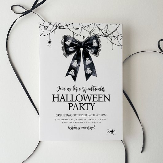 Spooktacular Ghost Bow Coquette Halloween Party Kaart