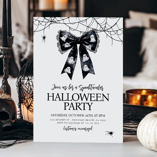 Spooktacular Ghost Bow Coquette Halloween Party Kaart