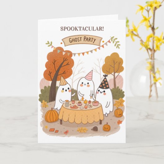 Spooktacular Ghost Feest Kaart (Gele Bloem)