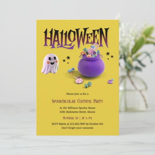 Spooktacular Ghost Kinder Halloween Kostuumfeest Kaart (Staand voorkant)