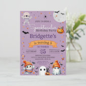 Spooktacular Ghost Paarse Halloween Verjaardagsfee Kaart (Staand voorkant)