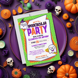 Spooktacular Ghosts Green Birthday Invitation Kaart