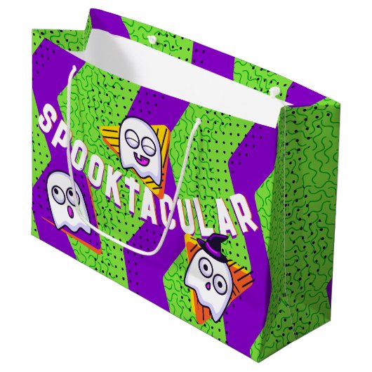 Spooktacular Ghosts Green Party Bag Groot Cadeauzakje (Voorkant Gekanteld)