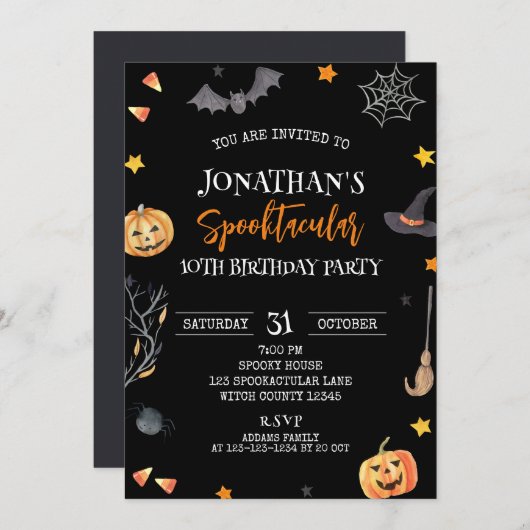 Spooktacular Halloween 10e Verjaardag, Kind Verjaa Kaart (Voorkant / Achterkant)