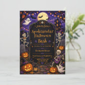 Spooktacular Halloween Bash Skeleton Pumpkin Party Kaart (Staand voorkant)