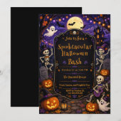 Spooktacular Halloween Bash Skeleton Pumpkin Party Kaart (Voorkant / Achterkant)
