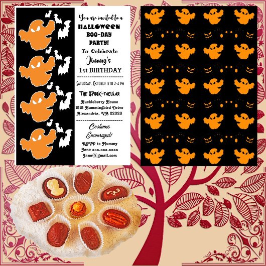 Spooktacular Halloween Bat Ghouls Boo 1st Birthday Kaart