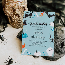 Spooktacular Halloween Birthday Blue Invitation Kaart