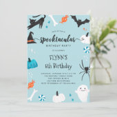 Spooktacular Halloween Birthday Blue Invitation Kaart (Staand voorkant)