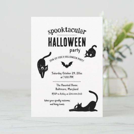 Spooktacular Halloween Black Cats Party Kaart (Staand voorkant)