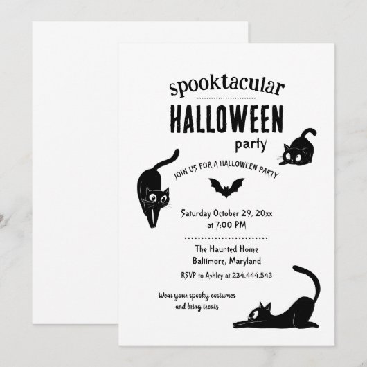 Spooktacular Halloween Black Cats Party Kaart (Voorkant / Achterkant)