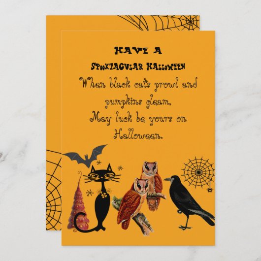 Spooktacular Halloween-gedicht Zwarte Kat Uilen Ra Feestdagenkaart (Voorkant / Achterkant)