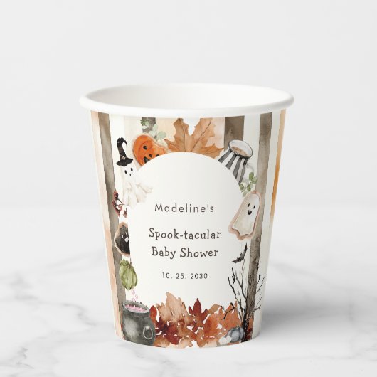 Spooktacular Halloween Ghost Pumpkin Baby Shower Papieren Bekers (Voorkant)