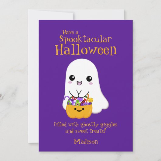 Spooktacular Halloween Leuke Ghost Paarse Feestdagenkaart (Voorkant)