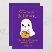Spooktacular Halloween Leuke Ghost Paarse Feestdagenkaart (Voorkant / Achterkant)