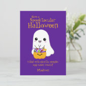 Spooktacular Halloween Leuke Ghost Paarse Feestdagenkaart (Staand voorkant)