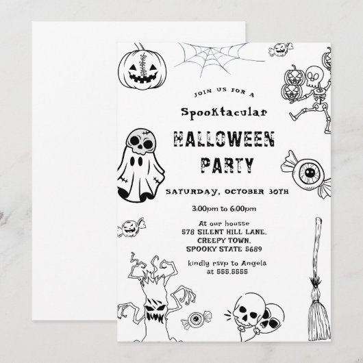 Spooktacular Halloween Party Black Kaart (Voorkant / Achterkant)