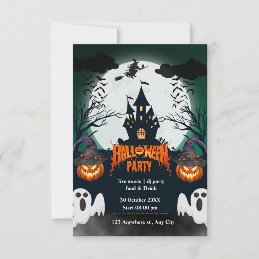 Spooktacular Halloween Party Invitation - Haunting RSVP Kaartje (Voorkant)