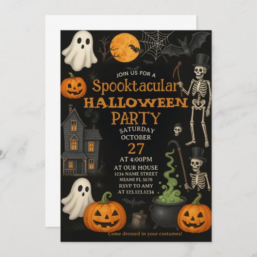 Spooktacular Halloween Party Invitation Kaart (Voorkant / Achterkant)