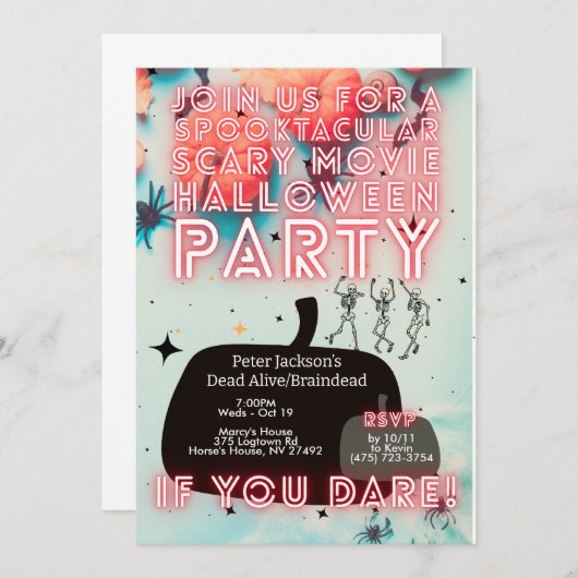 Spooktacular Halloween Party Scary Movie Uitnodige Kaart (Voorkant / Achterkant)