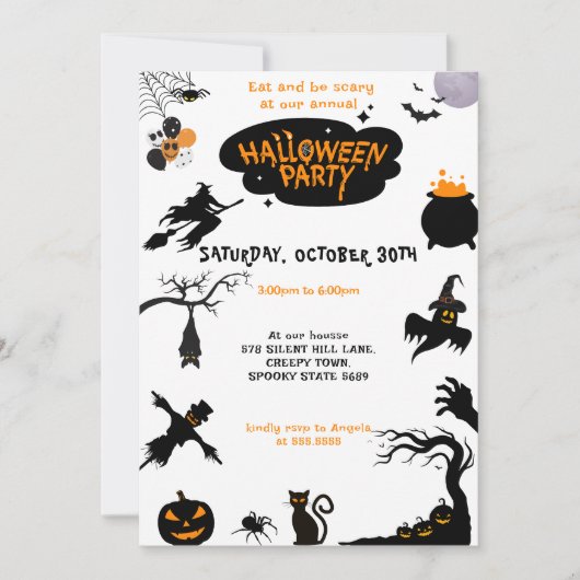 Spooktacular Halloween Party Zwart Sinaasappel Kaart (Voorkant)