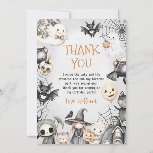 Spooktacular Halloween Schattige Ghost Verjaardags Bedankkaart (Voorkant)
