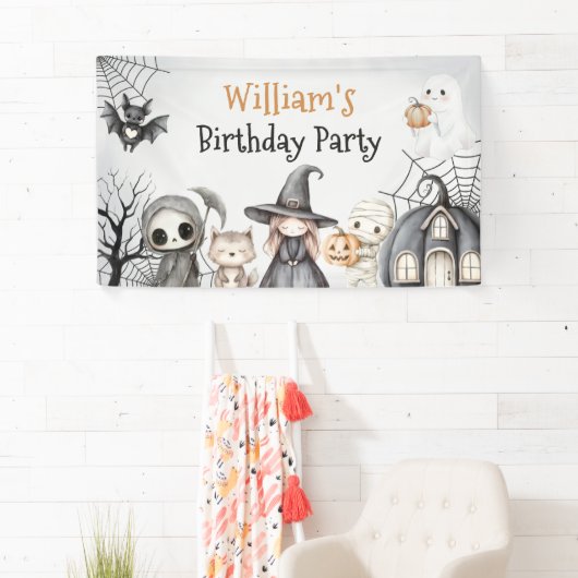 Spooktacular Halloween Schattige Ghost Verjaardags Spandoek (Insitu)