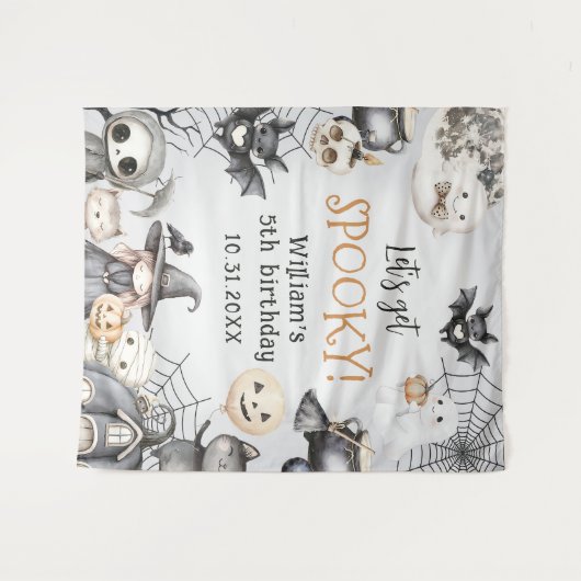 Spooktacular Halloween Schattige Ghost Verjaardags Wandkleed (Voorkant (horizontaal))