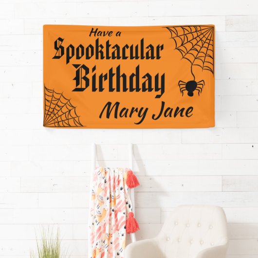 Spooktacular Halloween Spiderweb Birthday Spandoek (Insitu)
