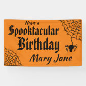 Spooktacular Halloween Spiderweb Birthday Spandoek (Horizontaal)