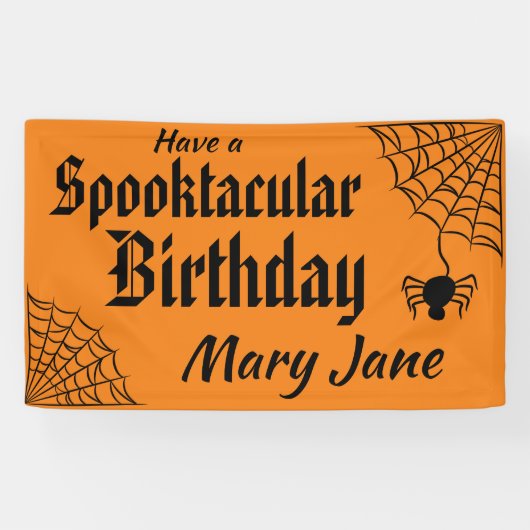 Spooktacular Halloween Spiderweb Birthday Spandoek (Horizontaal)