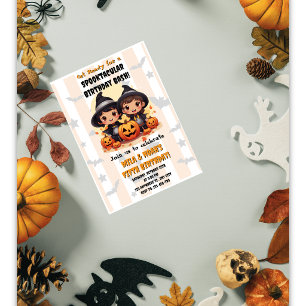 Spooktacular Halloween Tweeling Verjaardagsuitnodi Kaart