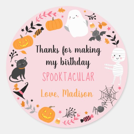 Spooktacular Halloween Verjaardag Dank u Ronde Sticker (Voorkant)