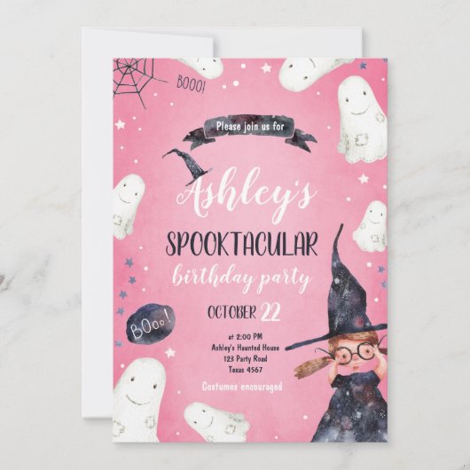 Spooktacular Halloween Witch Pet Ghost Birthday Kaart (Voorkant)