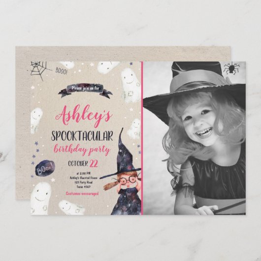 Spooktacular Halloween Witch Pet Ghost Birthday Kaart (Voorkant / Achterkant)