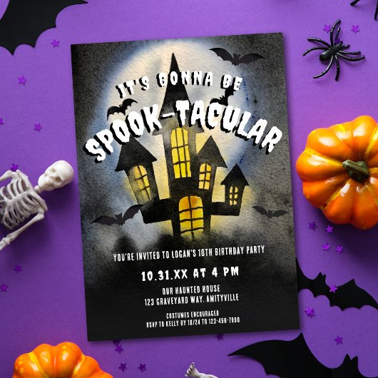 SpookTacular Haunted Castle Halloween Party Invite Feestdagenkaart