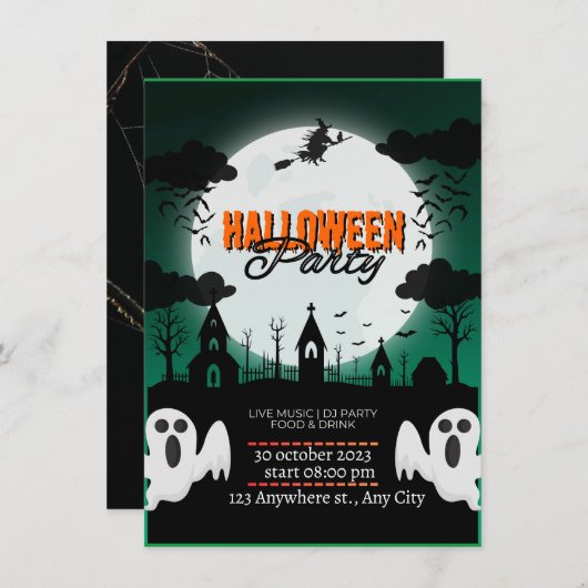 SpookTacular Haunted Castle Halloween Party Invite Kaart (Voorkant / Achterkant)