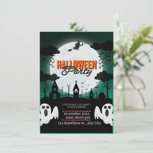 SpookTacular Haunted Castle Halloween Party Invite Kaart (Staand voorkant)