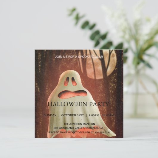 Spooktacular Haunted House Halloween Party Ghost Kaart (Staand voorkant)