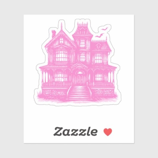 Spooktacular Haunted Pink Mansion Halloween Sticker (Vel)