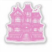 Spooktacular Haunted Pink Mansion Halloween Sticker (Voorkant)