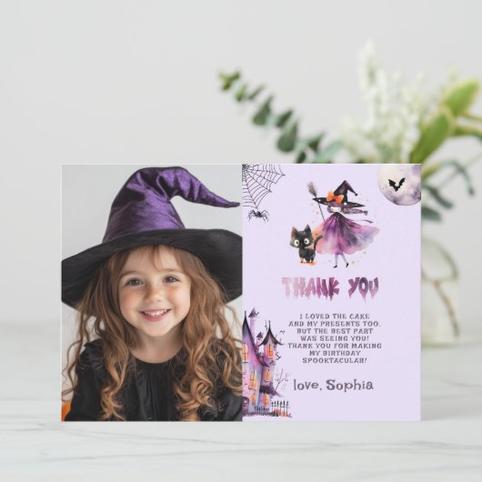 Spooktacular heks Halloween feest Bedankt kaart (Staand voorkant)