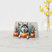 Spooktacular Husky Happy Halloween Kaart (Gele Bloem)