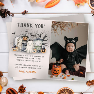 Spooktacular Kids Halloween Verjaardagsfoto Bedankkaart